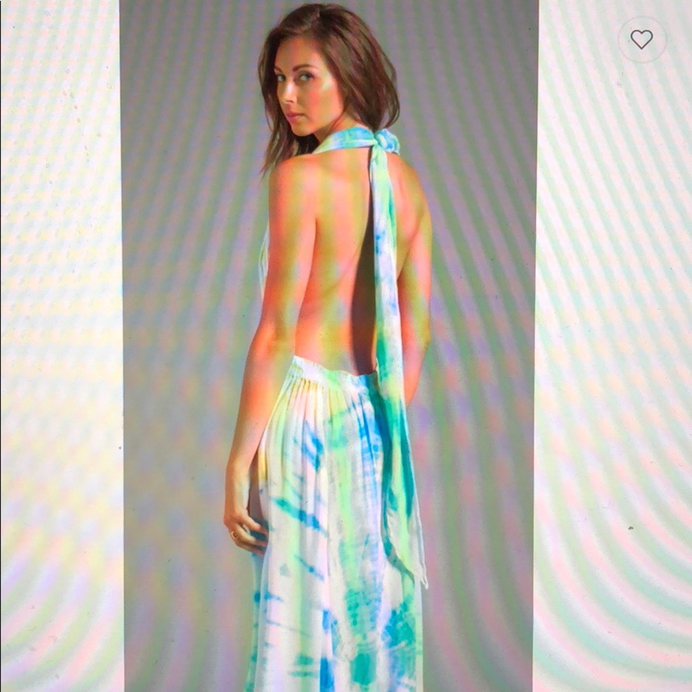 Blu Moon tye dye hydra entre aguas blue green rainbow wash dress skirt S M - Picture 5 of 8